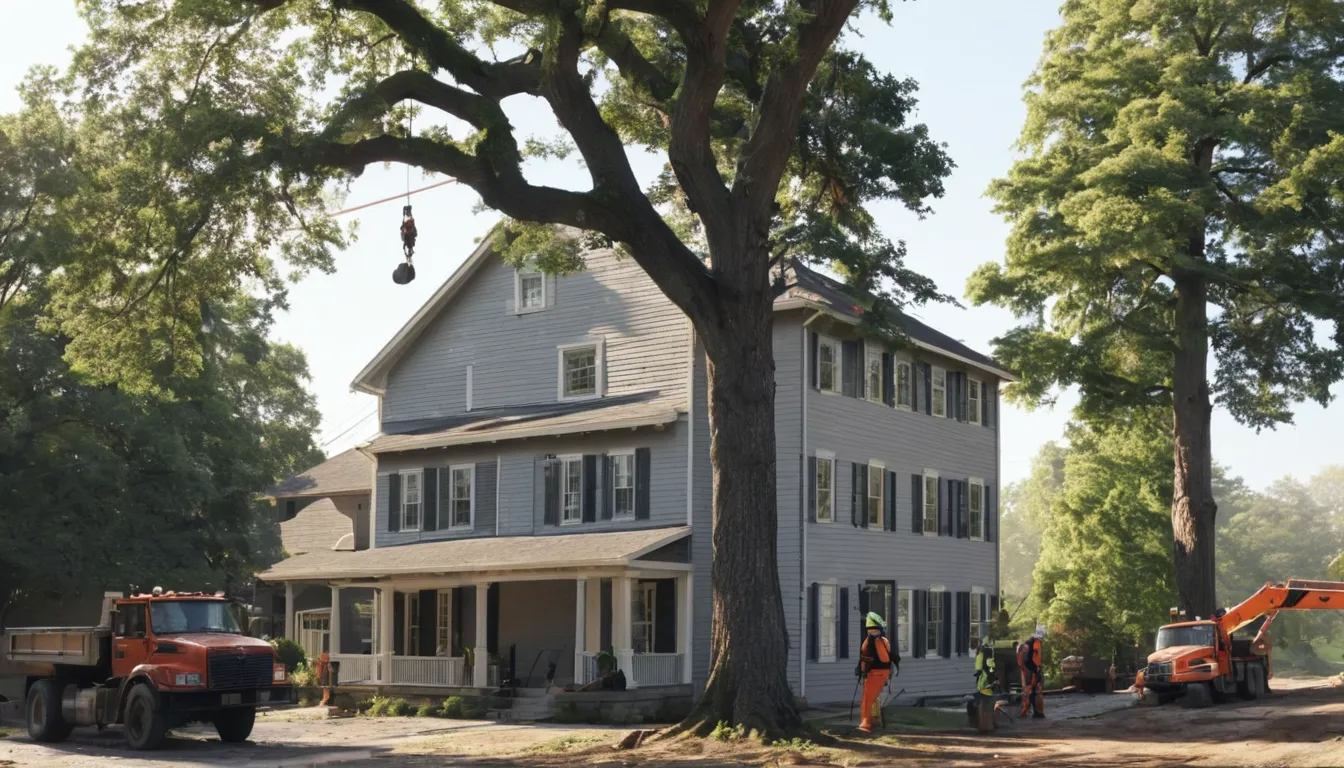 Tree removal crew working near a home in Economy
