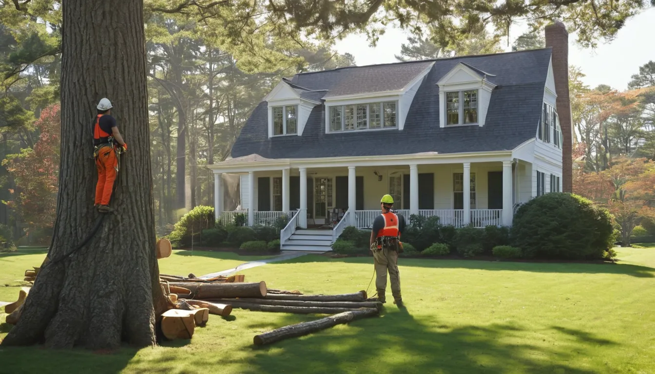 Tree removal provider lowering a section of a large tree beside a home in Economy